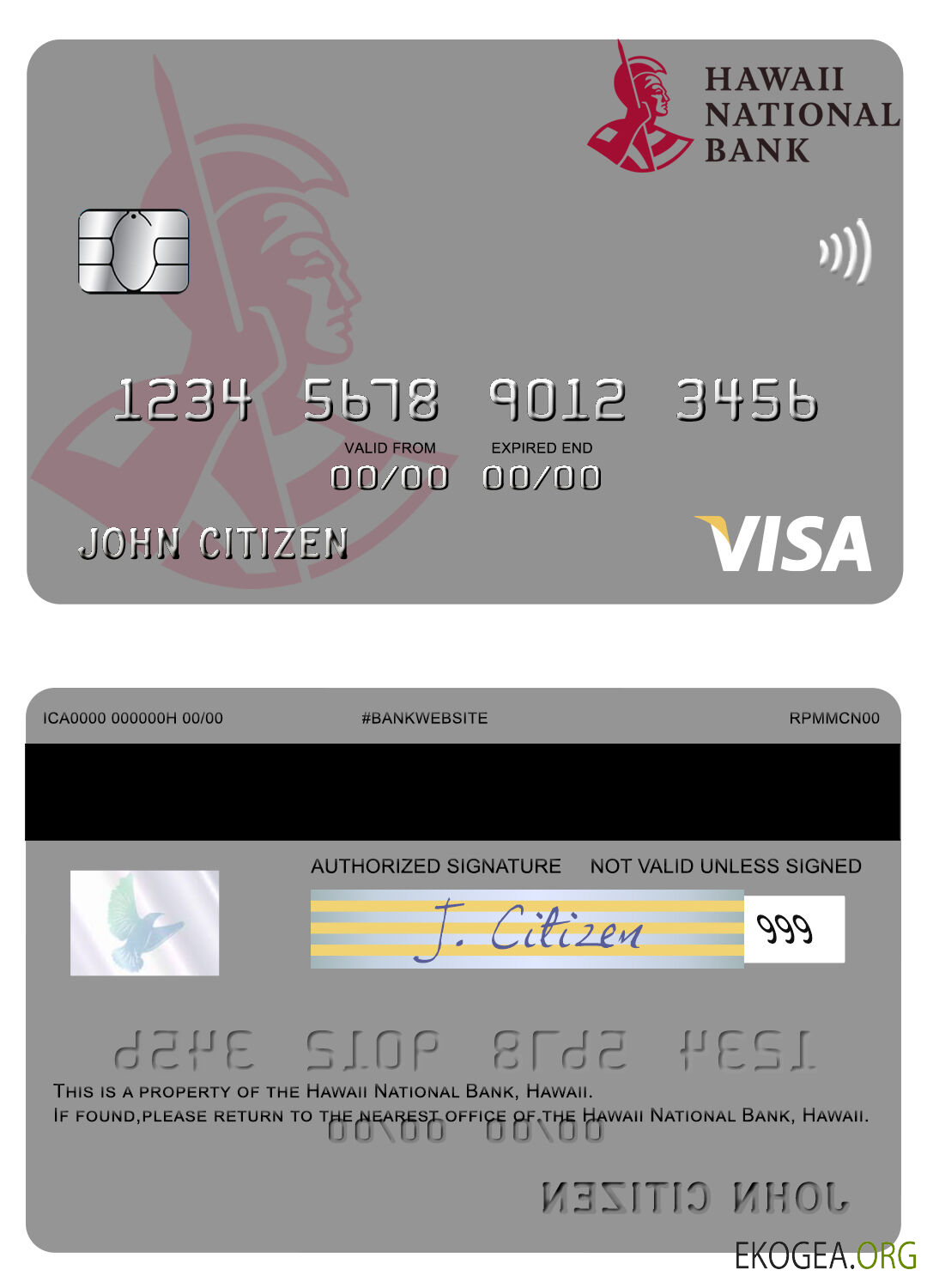Hawaï, carte visa de la Banque nationale d'Hawaï